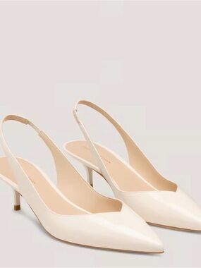 Stuart Weitzman Ivory Pointed-Toe Slingback Kitten Heels